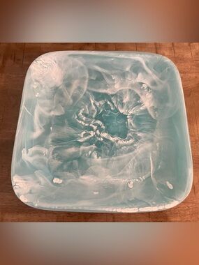 Nashi Home Classical Square Tray platter in the Aqua Swirl colorway.